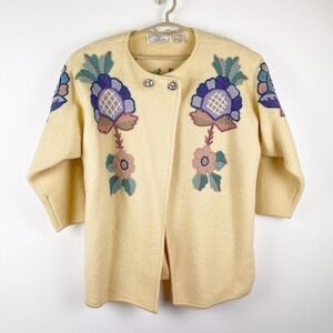 Vintage S.S.G. Catharine Lover Wool Cream Floral Embroidered Cardigan SZ Medium